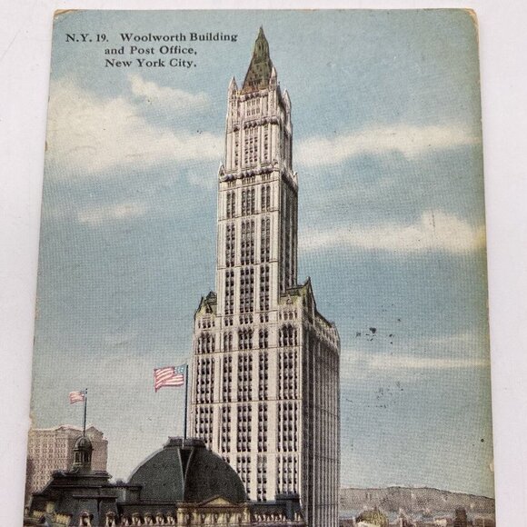 Vintage Woolworth Building and Post Office Postcard New York City NY Posted 1917 - Picture 2 of 8